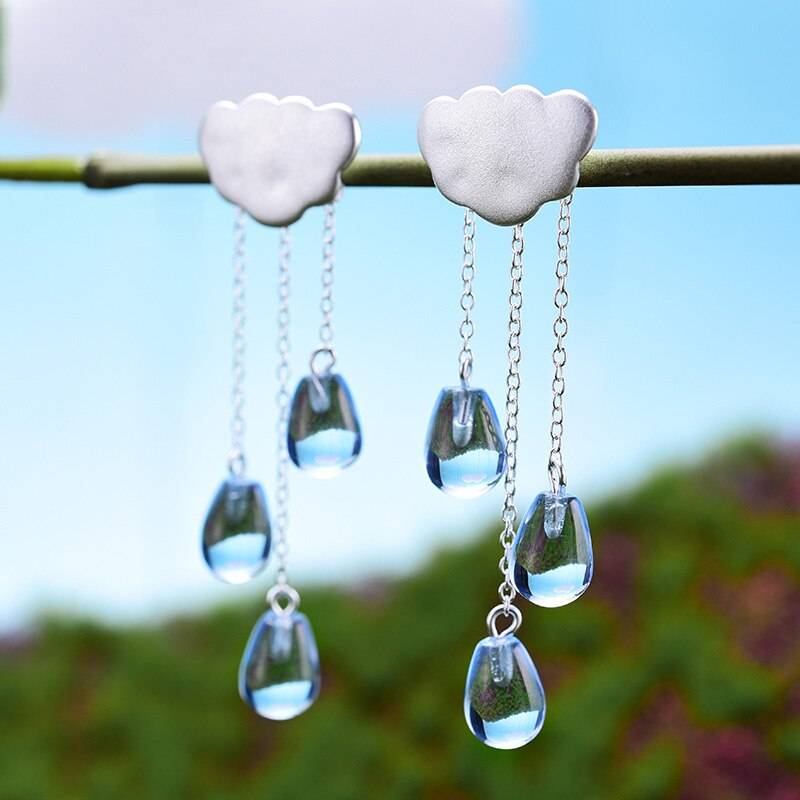 Silver Cloud Tassel Earrings