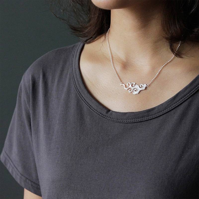 Lotus Fun Real 925 Sterling Silver Handmade Designer Original Fine Jewelry Sunset Cloud Pendant Necklace for Women Necklaces