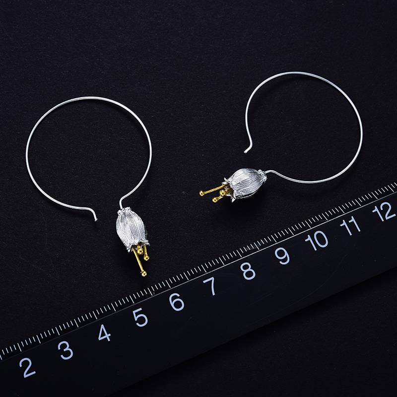 Lotus Fun Real 925 Sterling Silver Earrings Natural Creative Fine Jewelry Fresh Bell Flower Dangle Earrings for Women Brincos Earrings Flower Earrings 