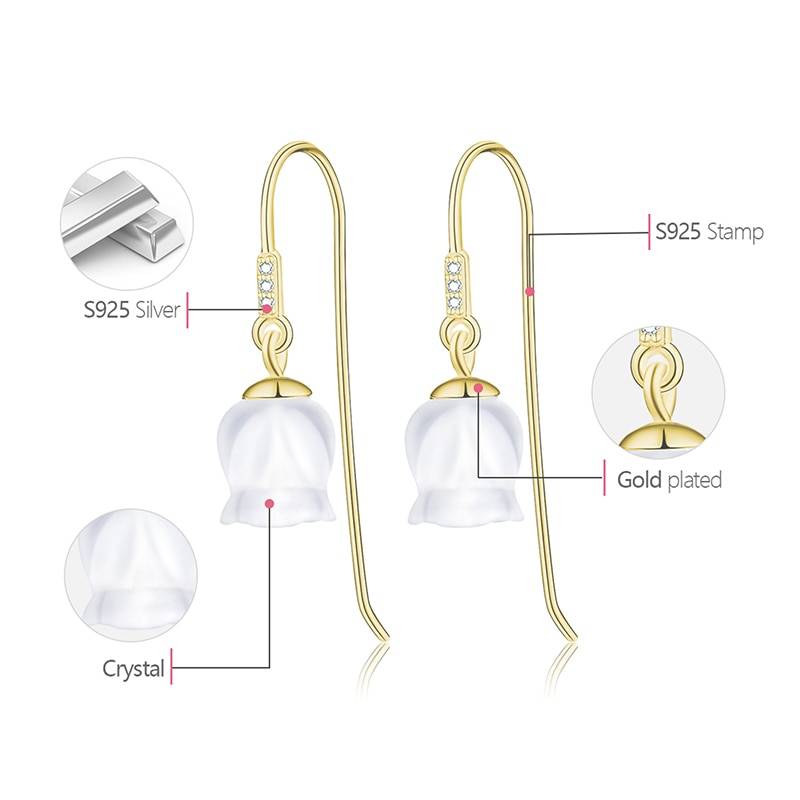 Lotus Fun Real 925 Sterling Silver Natural Crystal Earrings Fine Jewelry 18K Gold Fresh Bell Orchid Drop Earrings for Women Gift Summer Garden 