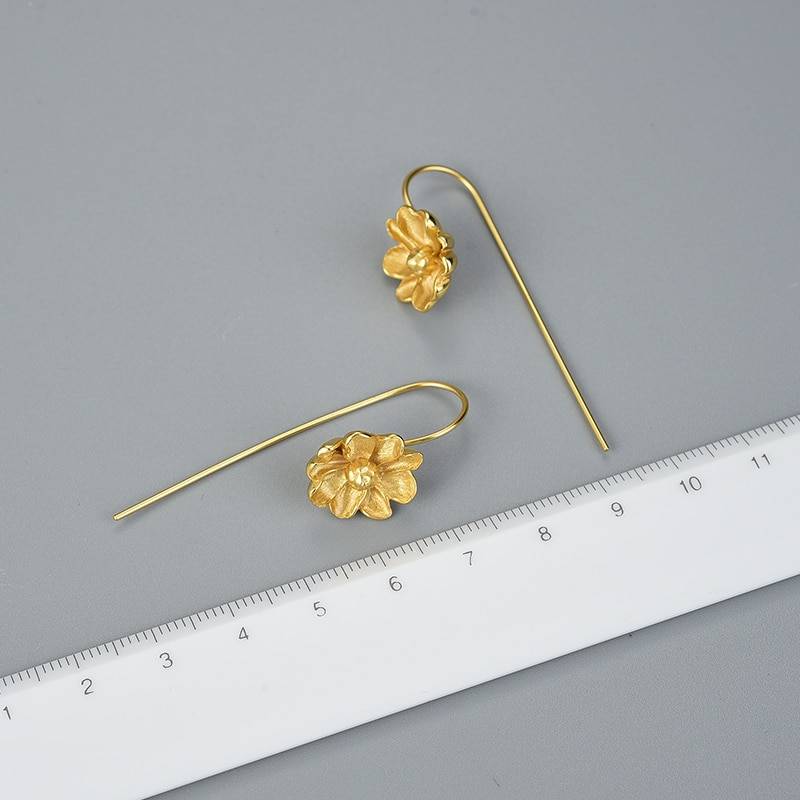 Lotus Fun 18K Gold Jasmine Flower Dangle Earrings Real 925 Sterling Silver Handmade Designer Fine Jewelry Earrings for Women Spring Blooms 