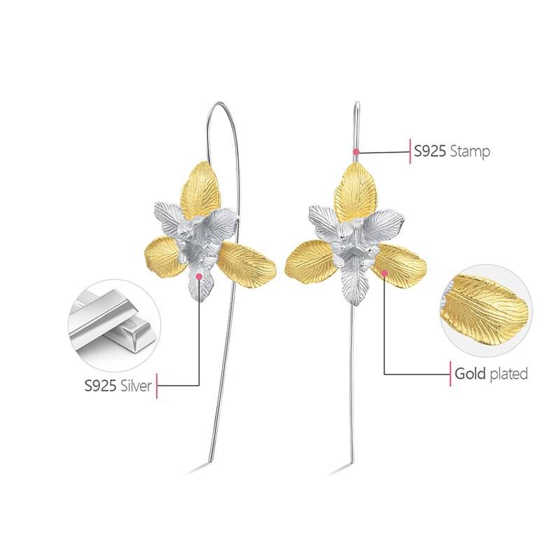 Lotus Fun 18K Gold Iris Flower Dangle Earrings Real 925 Sterling Silver Handmade Designer Fine Jewelry Earrings for Women Bijoux Summer Garden 