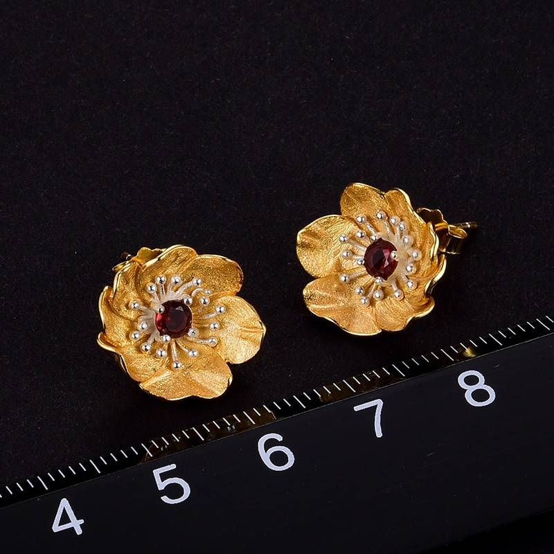 Lotus Fun 18K Gold Blooming Anemone Flower Stud Earrings Real 925 Sterling Silver Handmade Fine Jewelry Earrings for Women Gift Spring Blooms 