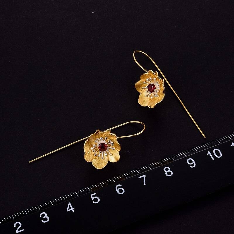 Lotus Fun Blooming Anemone Flower Dangle Earrings Real 925 Sterling Silver Handmade Designer Fine Jewelry Earrings for Women Spring Blooms 