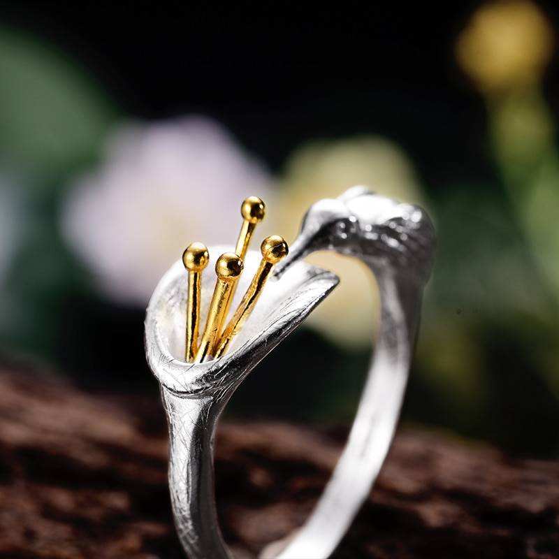 Lotus Fun Real 925 Sterling Silver Bird Ring Natural Creative Design Fine Jewelry Adjustable Hummingbird Rings for Women Bijoux Whispering Birds