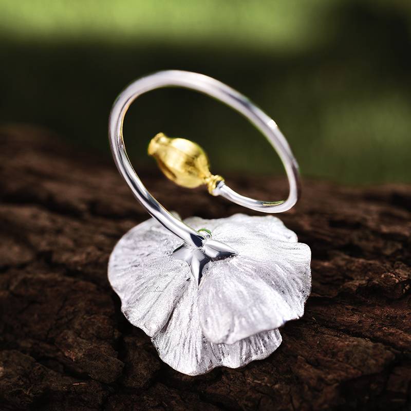 Lotus Fun Real 925 Sterling Silver Adjustable Ring Handmade Designer Fine Jewelry Blooming Poppies Flower Rings for Women Bijoux Spring Blooms