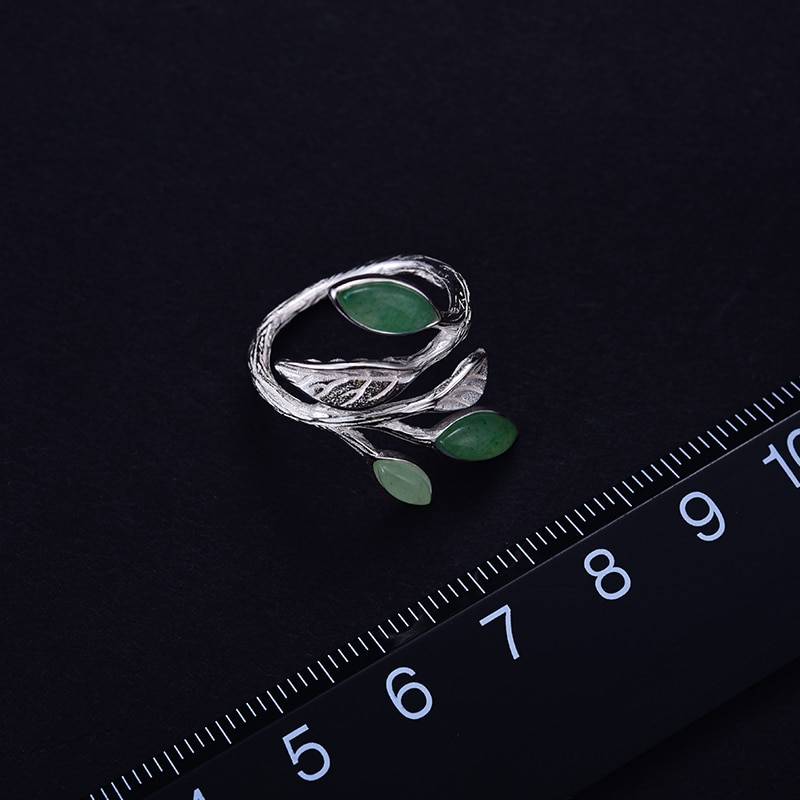 Lotus Fun Real 925 Sterling Silver Open Ring Natural Stone Handmade Design Fine Jewelry Spring in the Air Leaves Rings for Women Spring Blooms 