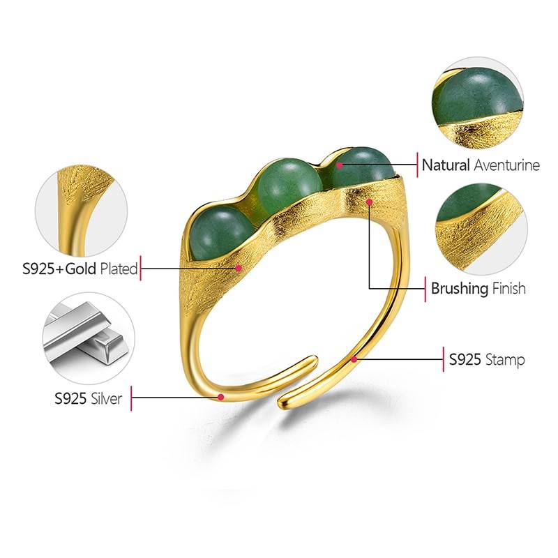 Lotus Fun Real 925 Sterling Silver 18K Gold Ring Handmade Fine Jewelry Natural Stones Creative Pea Pods Design Rings For Women Summer Garden 