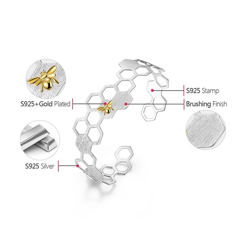 Lotus Fun Real 925 Sterling Silver Natural Handmade Fine Jewelry Creative Honeycomb Home Guard Bangle for Women Bijoux Summer Garden 