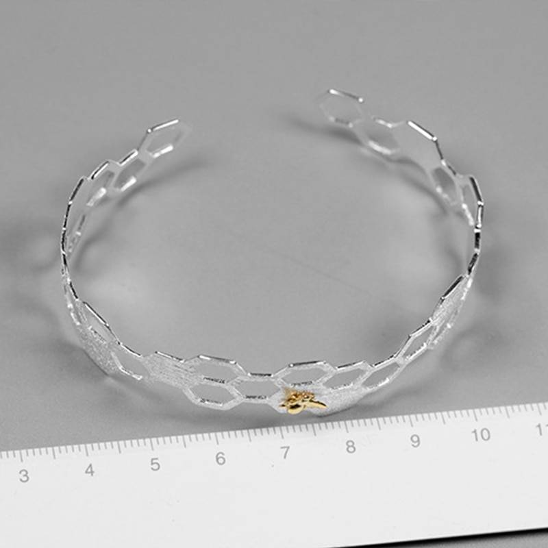 Lotus Fun Real 925 Sterling Silver Natural Handmade Fine Jewelry Creative Honeycomb Home Guard Bangle for Women Bijoux Summer Garden 