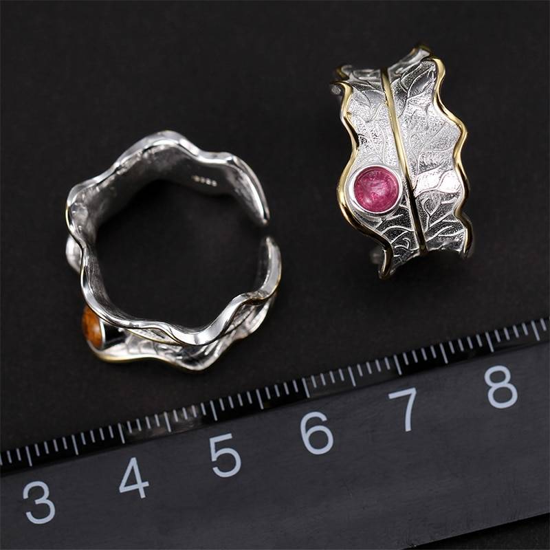 Lotus Fun Real 925 Sterling Silver Ring Natural Tourmaline Gemstones Fine Jewelry Adjustable Peony Leaf Rings for Women Bijoux Rings 