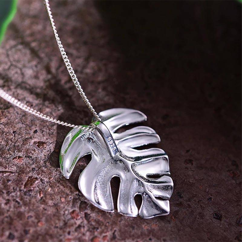 STATEMENT MONSTERA LEAF SILVER SET Earrings Jewelry Sets Necklaces