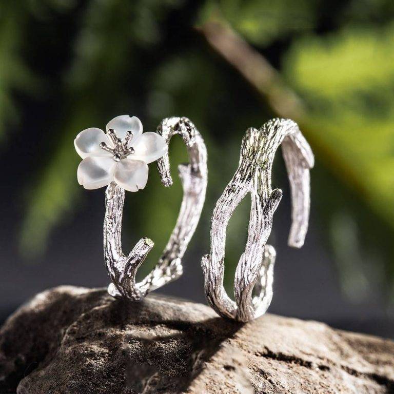 CHERRY BLOSSOM SILVER RING - Dewdrops & Vines