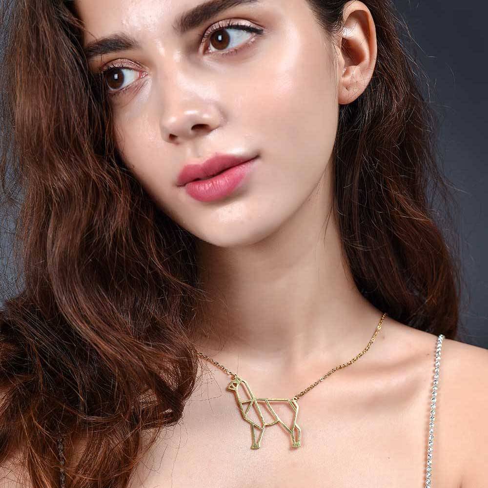 Gentle Alpaca Origami Necklace gold on model