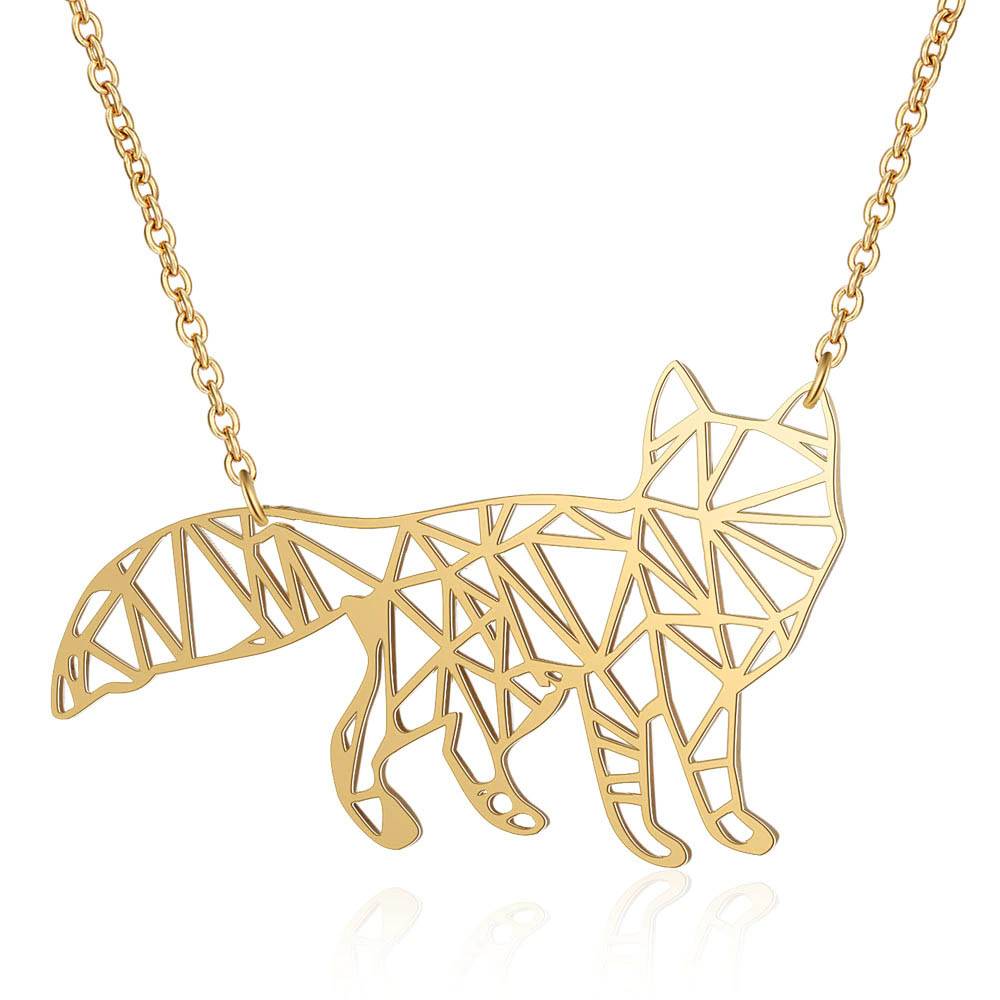 Foxy Fox Origami Necklace in gold in white background