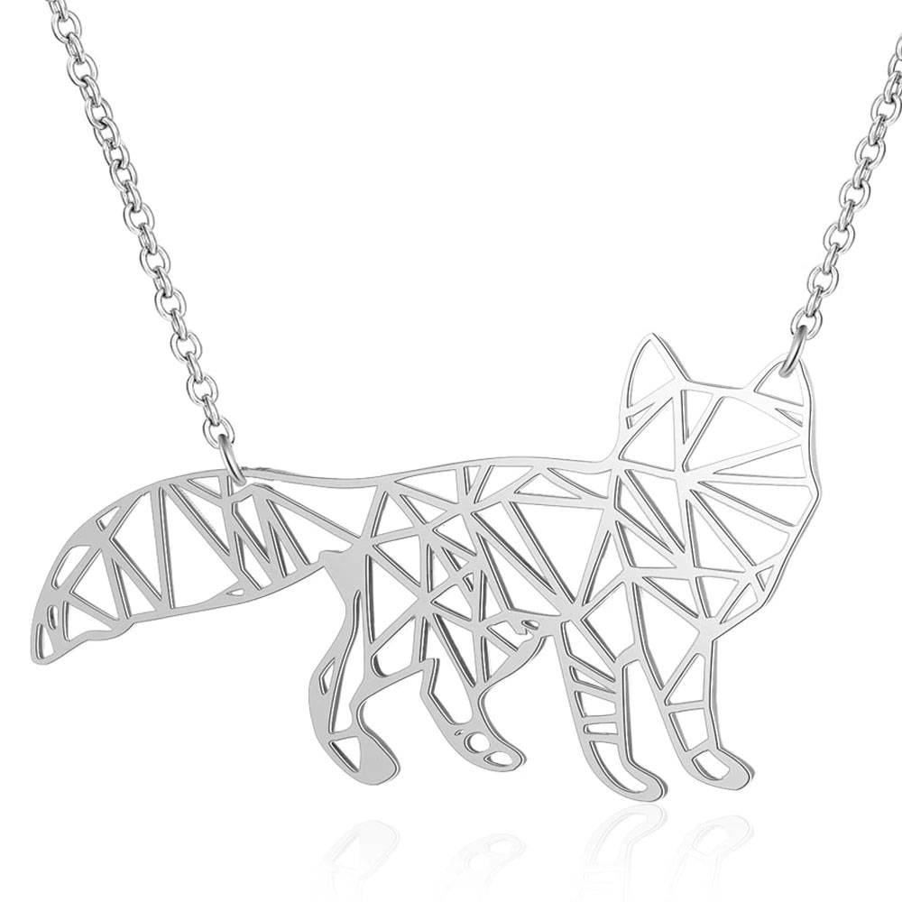 Foxy Fox Origami Necklace in silver in white background