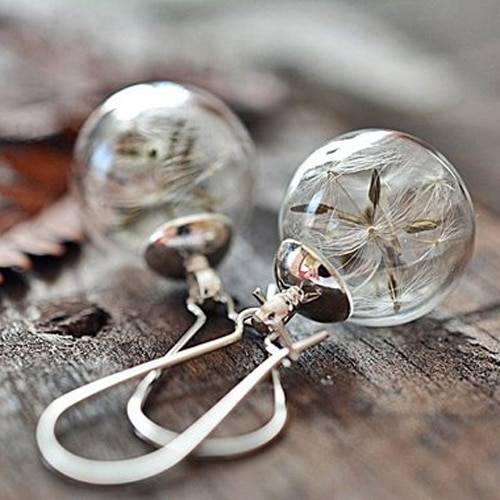 Dandelion Glass Ball Earrings on table
