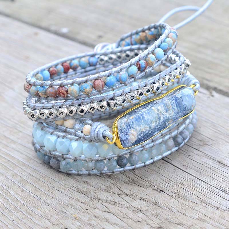 Soothing Topaz Wrap Bracelet on table sideview