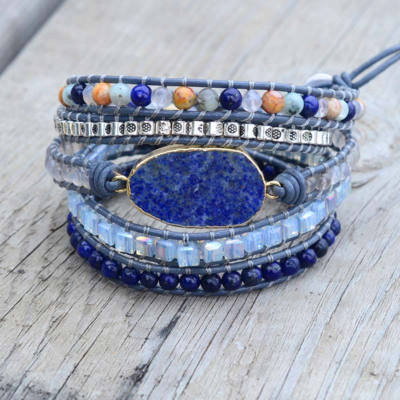 Soothing Lapis Lazuli Wrap Bracelet table