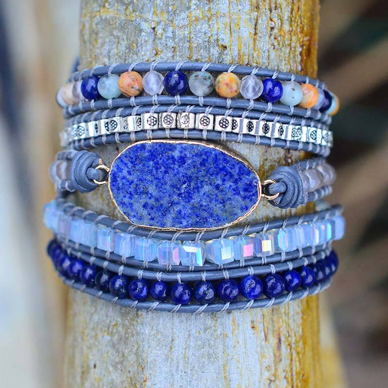 Soothing Lapis Lazuli Wrap Bracelet on tree