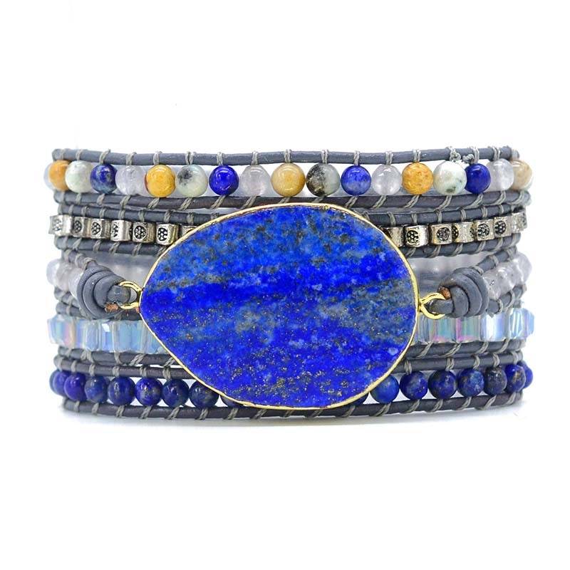 Soothing Lapis Lazuli Wrap Bracelet closeup