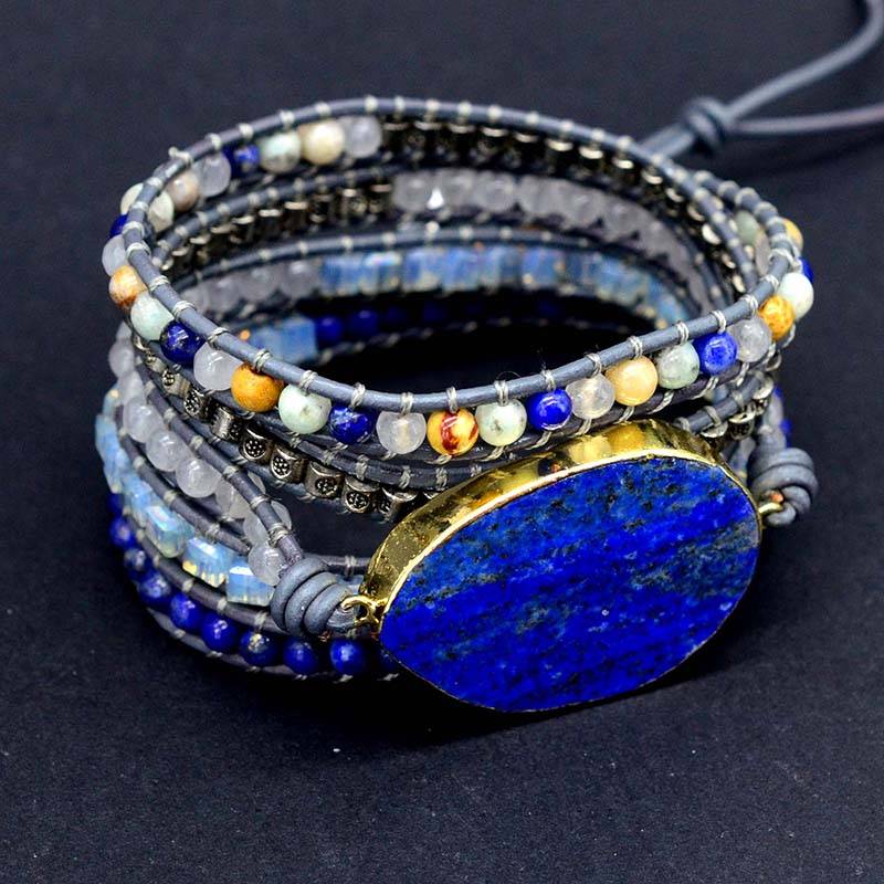Soothing Lapis Lazuli Wrap Bracelet black background
