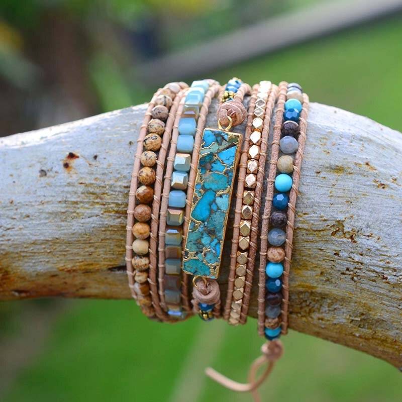 Ocean Turquoise Wrap Bracelet on branch