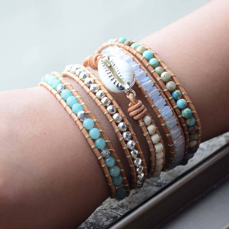 Ocean Dream Shell Amazonite Bracelet worn