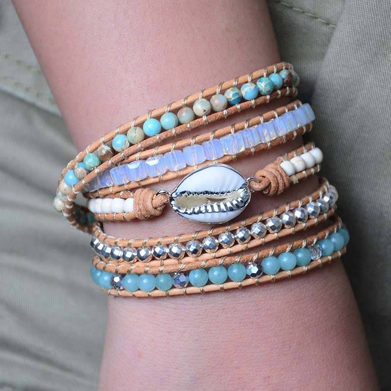 Ocean Dream Shell Amazonite Bracelet on hand