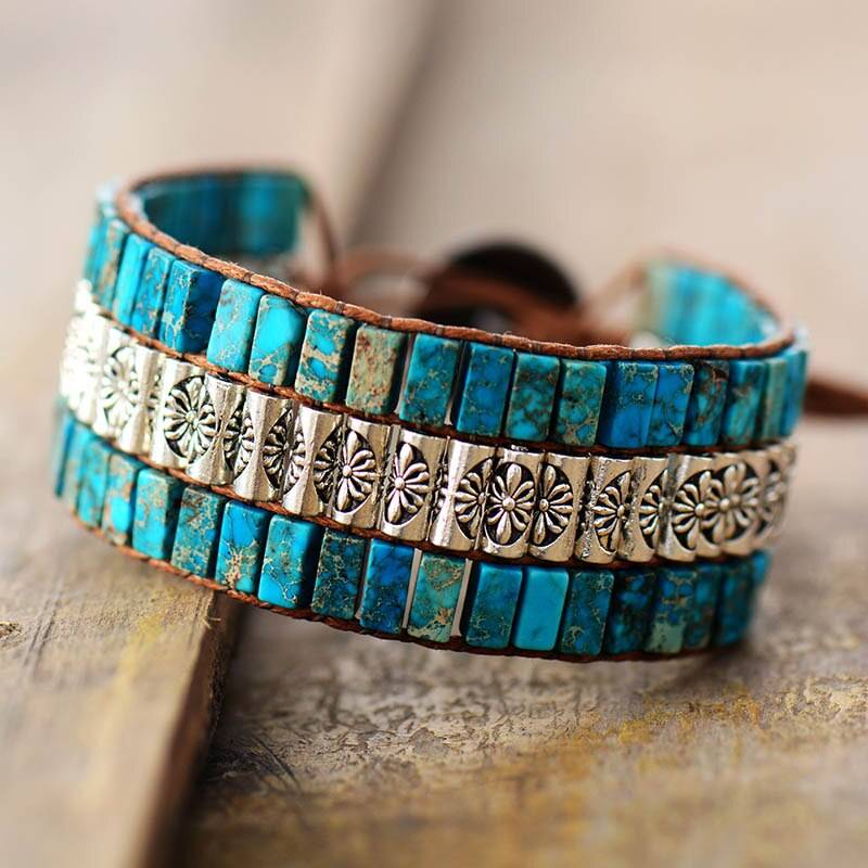 Bohemian Jasper Bracelet in Turquoise angled