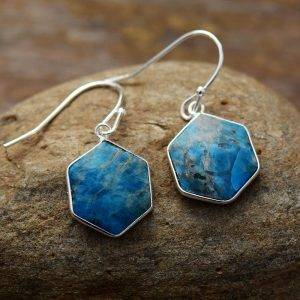 Hexagonal Apatite Earrings display