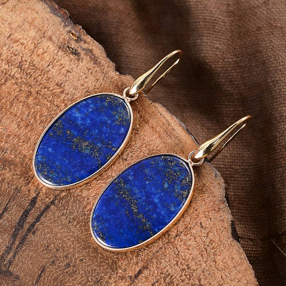 Oval Lapis Lazuli Dangle Earrings