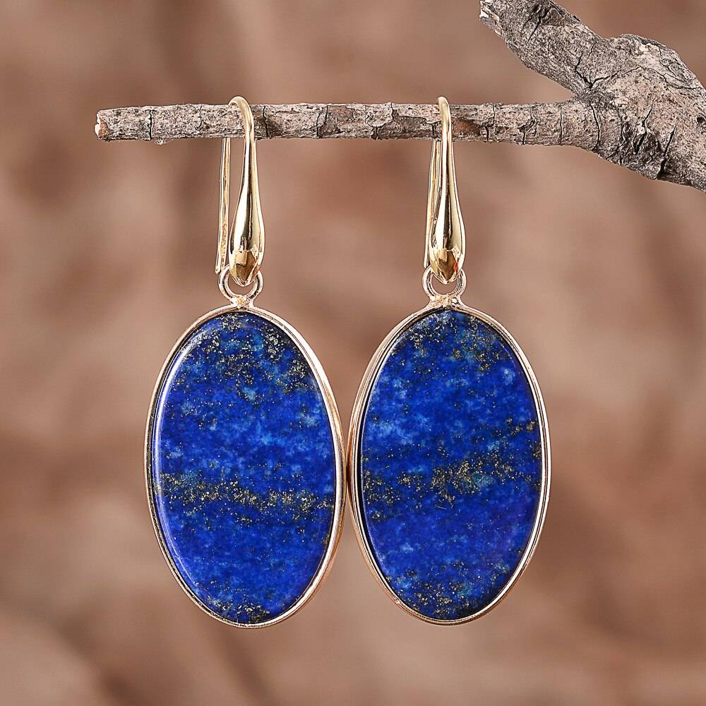 Oval Lapis Lazuli Dangle Earrings display