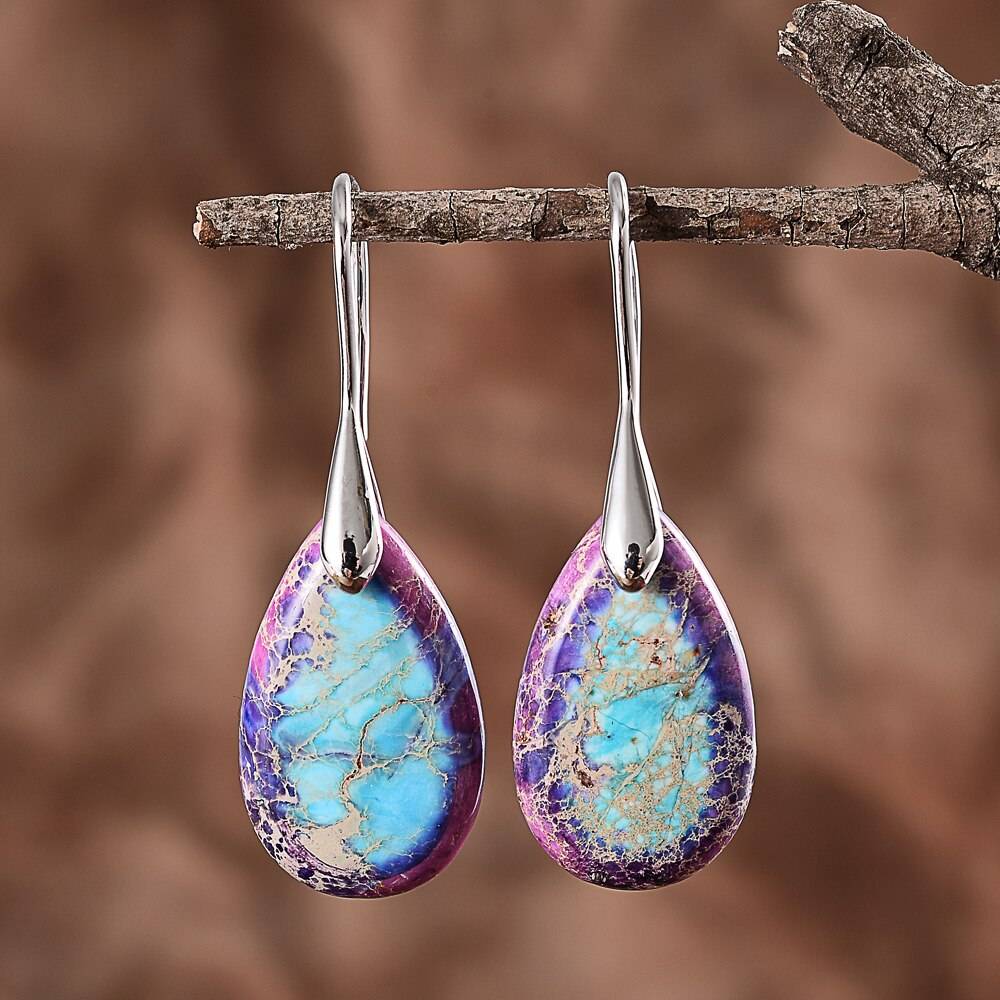 Purple Jasper Water Drop Earrings silver