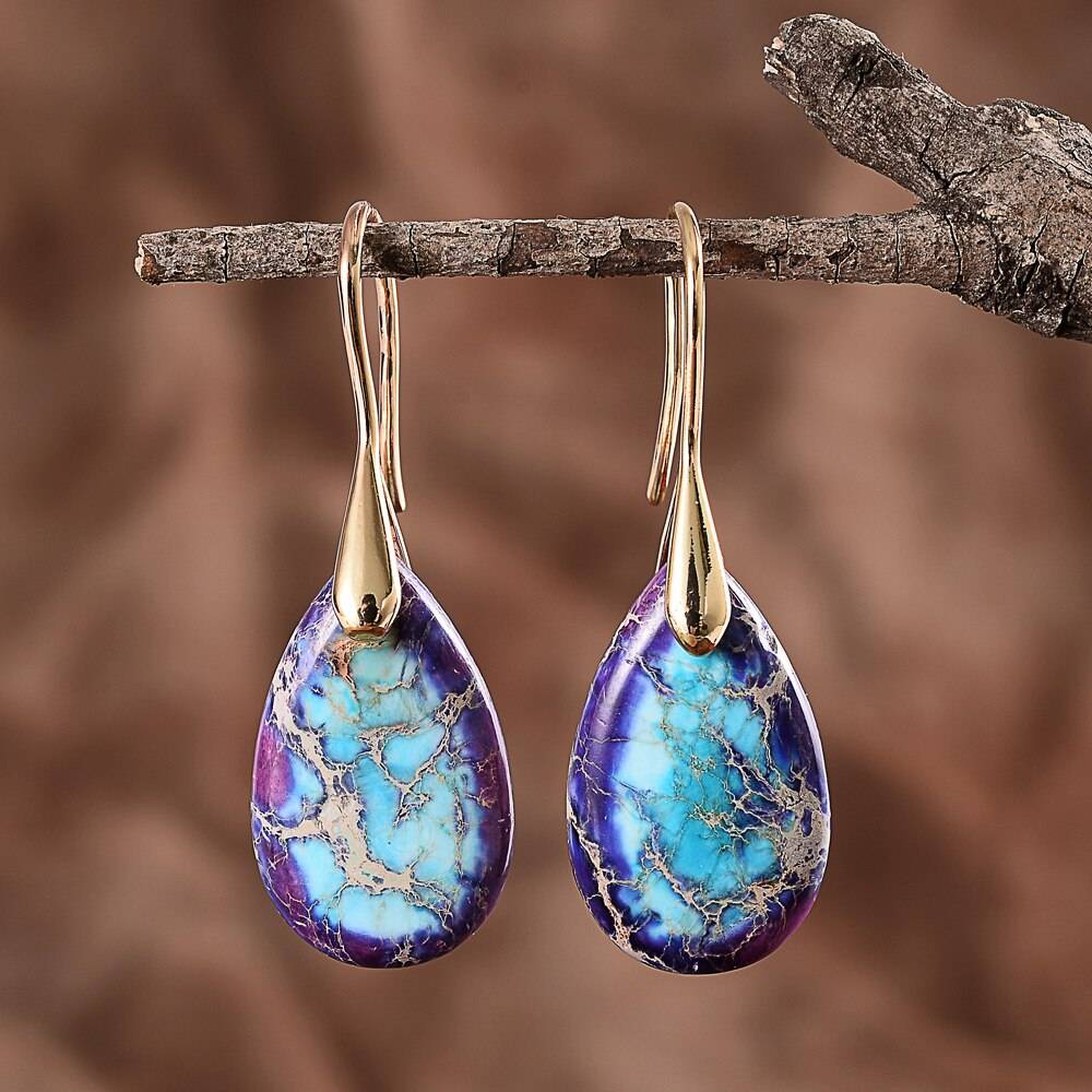 Purple Jasper Water Drop Earrings gold