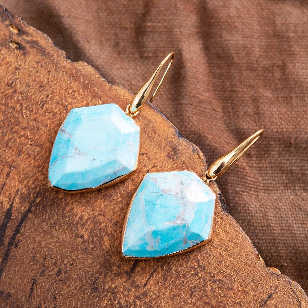 Turquoise Shield Dangle Earrings display
