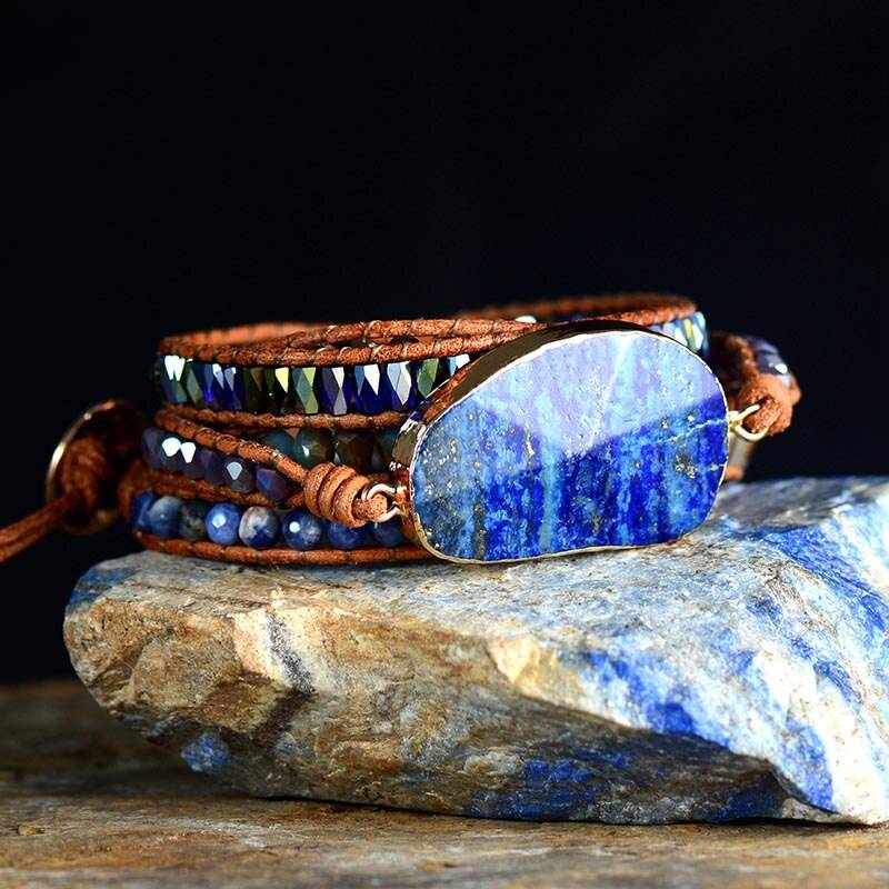 Bohemian Ocean Lapis Lazuli Wrap Bracelet back background