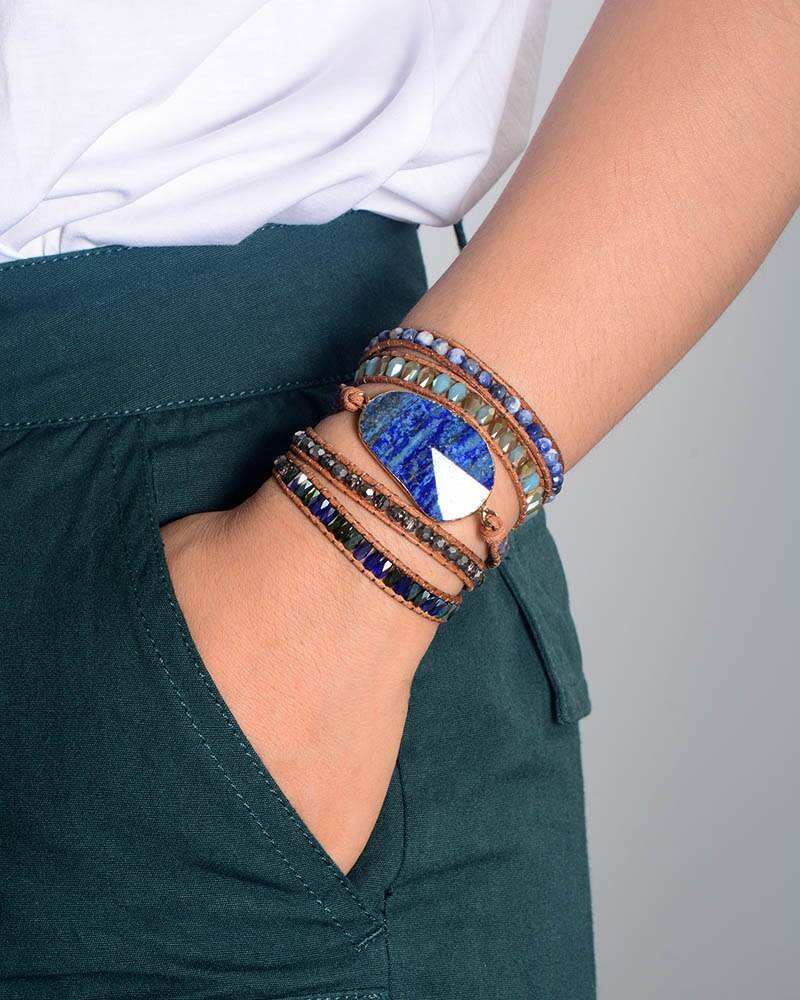 Bohemian Ocean Lapis Lazuli Wrap Bracelet worn