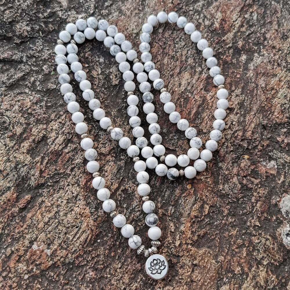 Howlite Stone Mala Prayer Bracelet or Necklace spread out
