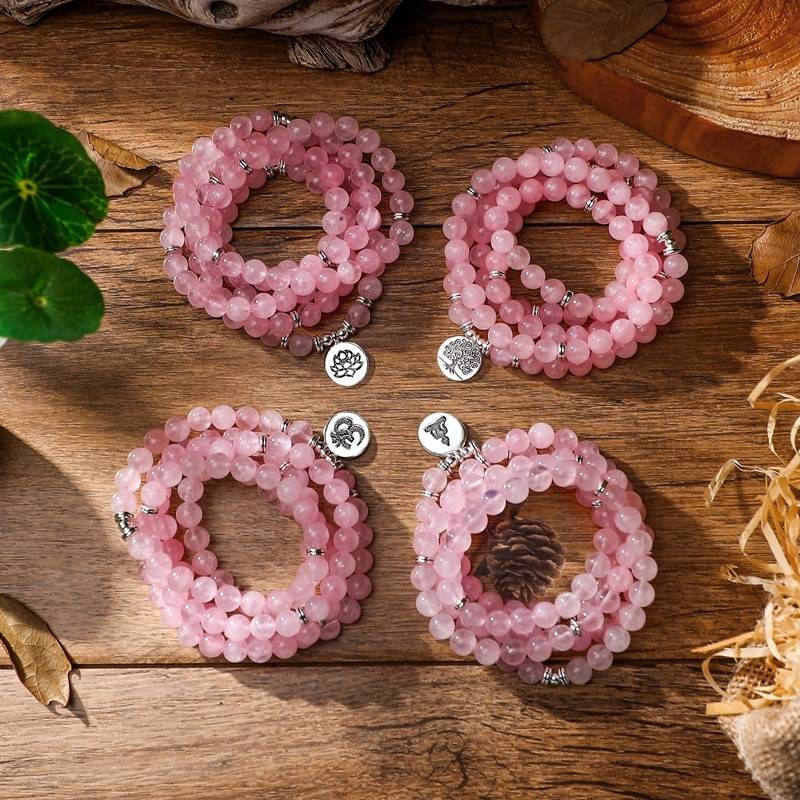 New Design Pink Quartz Yoga Bracelet Women Natural Stone Rose Crystal Bracelet Lotus Bracelet Necklace Jewelry Bracelets & Bangles