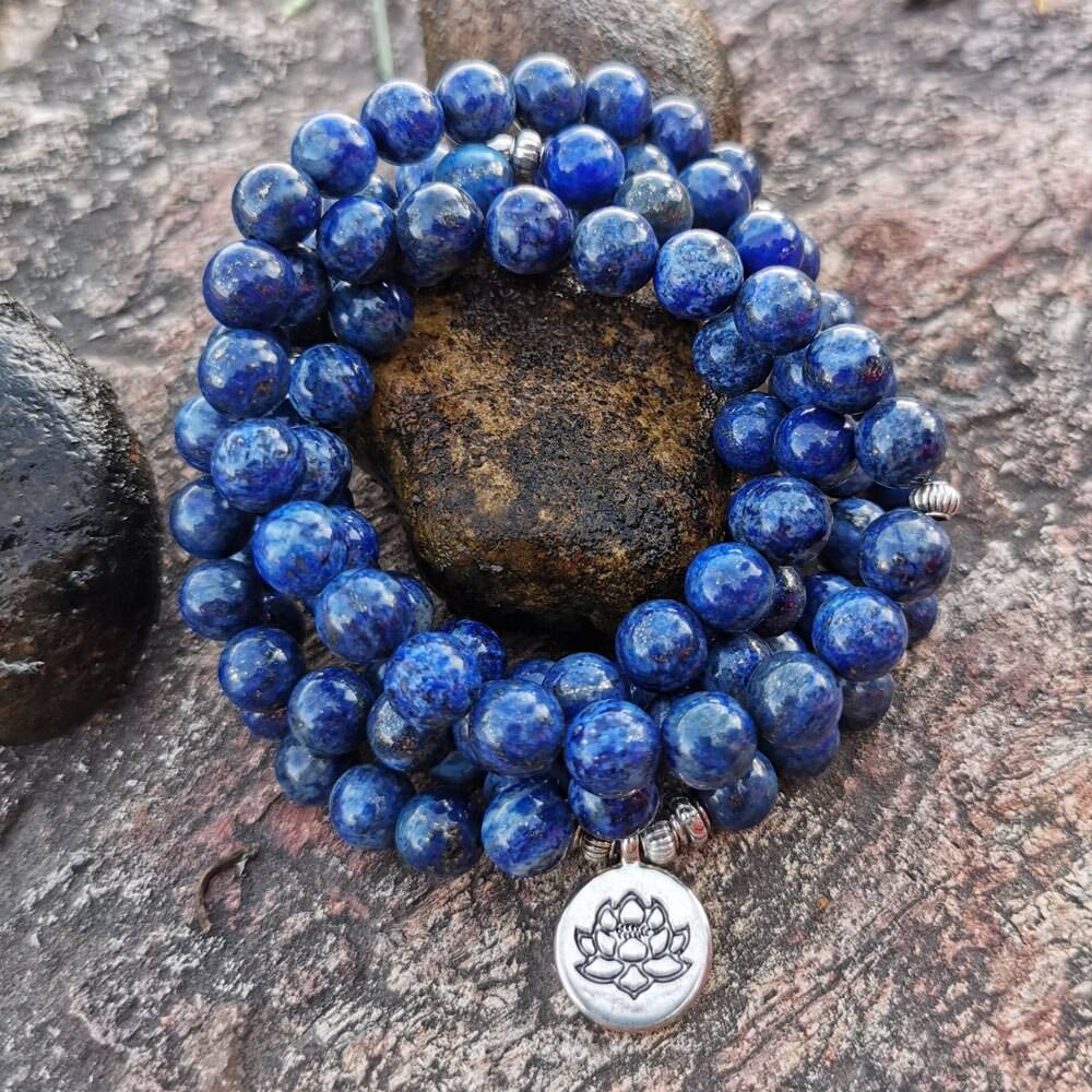Lapis Lazuli Mala Prayer Beads Bracelet or Necklace