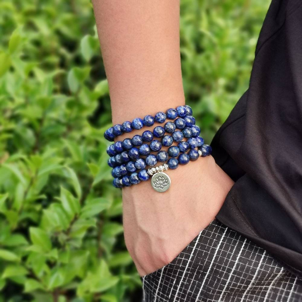 Lapis Lazuli Mala Prayer Beads Bracelet or Necklace worn