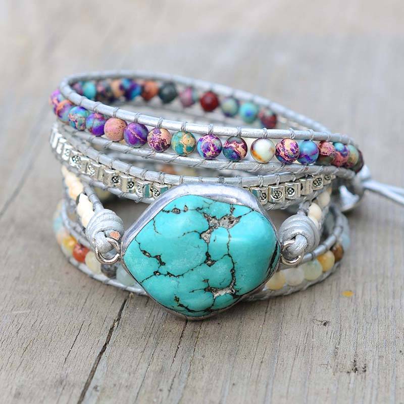 Protection Turquoise Wrap Bracelet on table