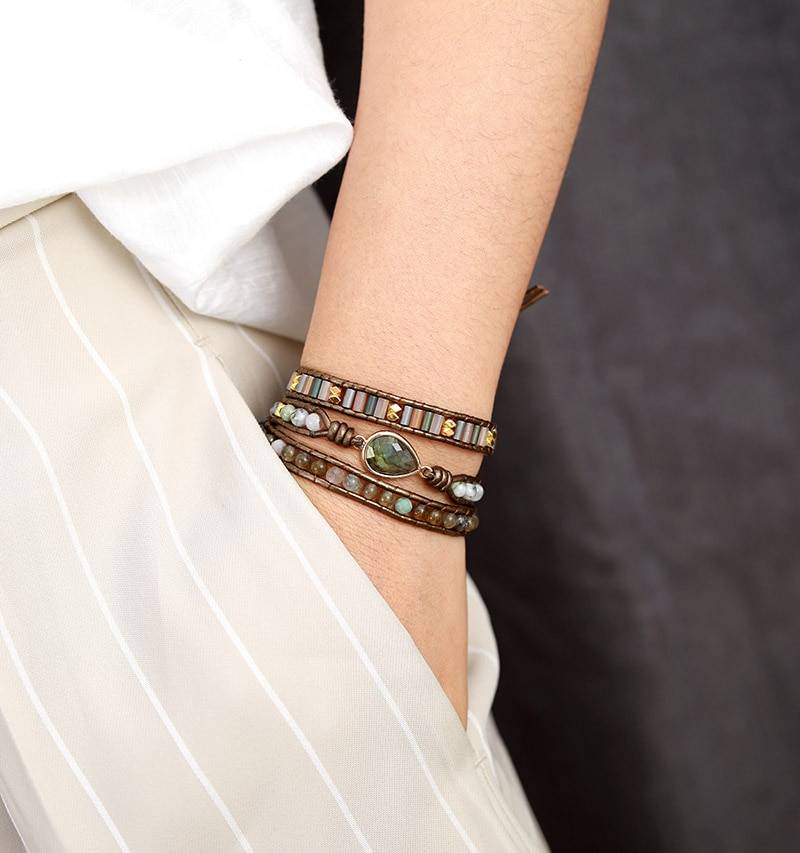 Healing Labradorite Wrap Bracelet worn