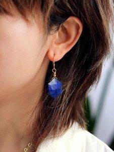 Cooling Hexagonal Lapis Lazuli Earrings worn