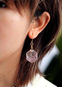 Soothing Hexagonal Amethyst Earrings worn