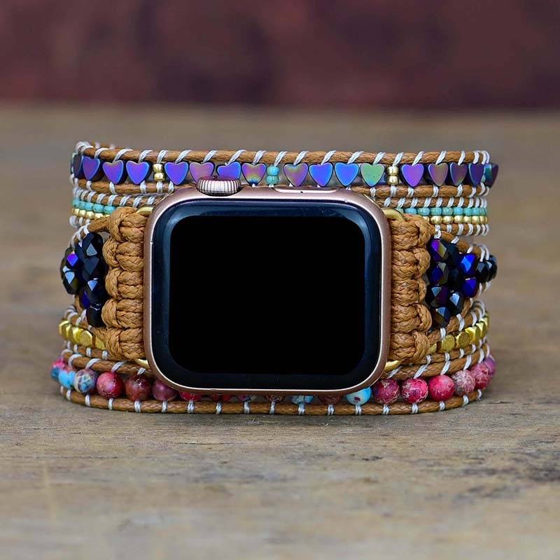 Love Hematite Apple Watch Band BOHO Stone Wax Rope Bracelet Emperor Stone 5 Wrap Bracelet Watch Band Wholesale&Dropshipping Apple Watch Straps