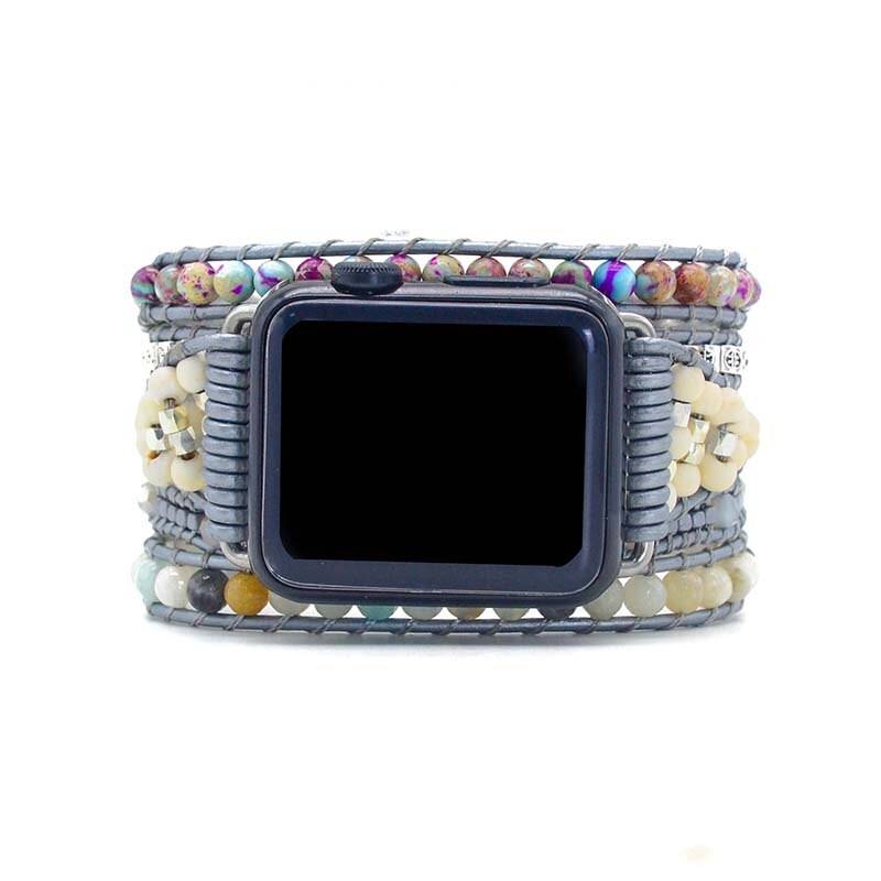 Emperor Stone Bracelet for Apple Watch Band BOHO Crystal Leather Bracelet 5 Wrap Watch Band for Gifts Wholesale Apple Watch Straps