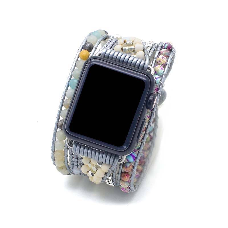 Emperor Stone Bracelet for Apple Watch Band BOHO Crystal Leather Bracelet 5 Wrap Watch Band for Gifts Wholesale Apple Watch Straps