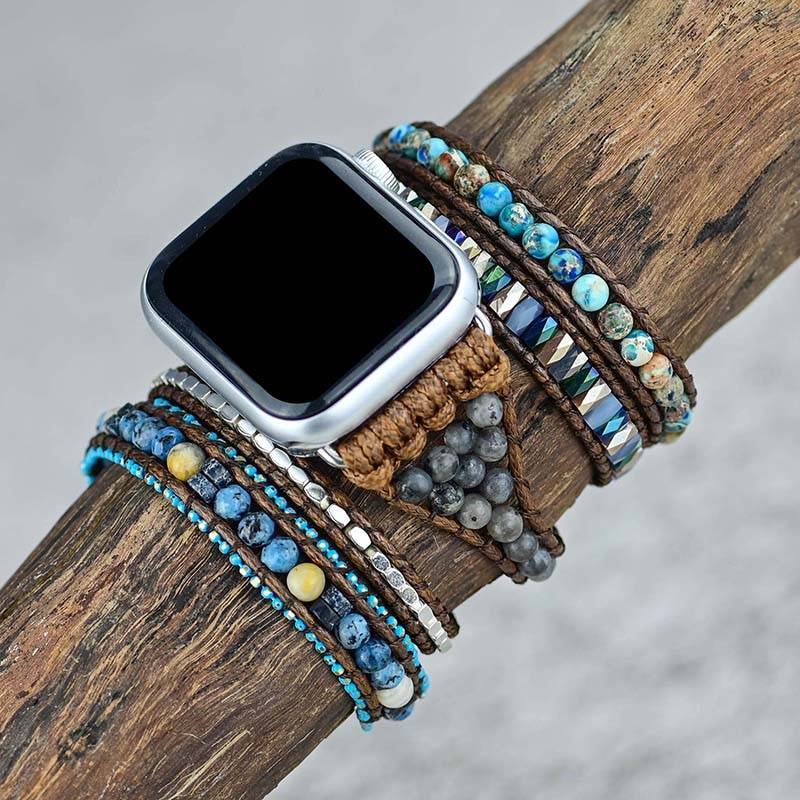 Natural Stone Apple Watch Band BOHO Wax Rope Emperor Stone 5 Wrap Apple Watch Strap Wholesale&Dropshipping Apple Watch Straps